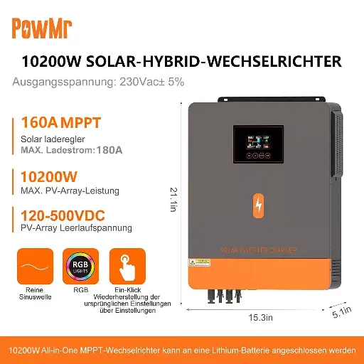 PowMr - 10.2kW 48V Solar Inverter Hybrid Sinus MPPT 160A